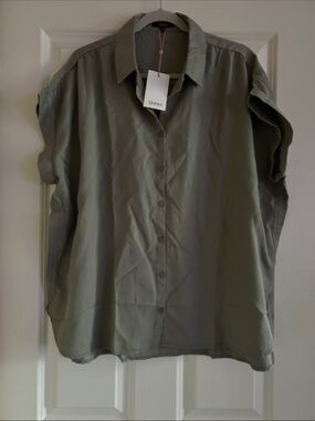 Quince vintage wash tencel camp Shirt Olive  xl